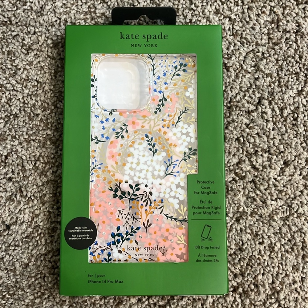 NIB Kate Spade iPhone 14 Pro Max Protective Case for MagSafe White/Pink/Blue
